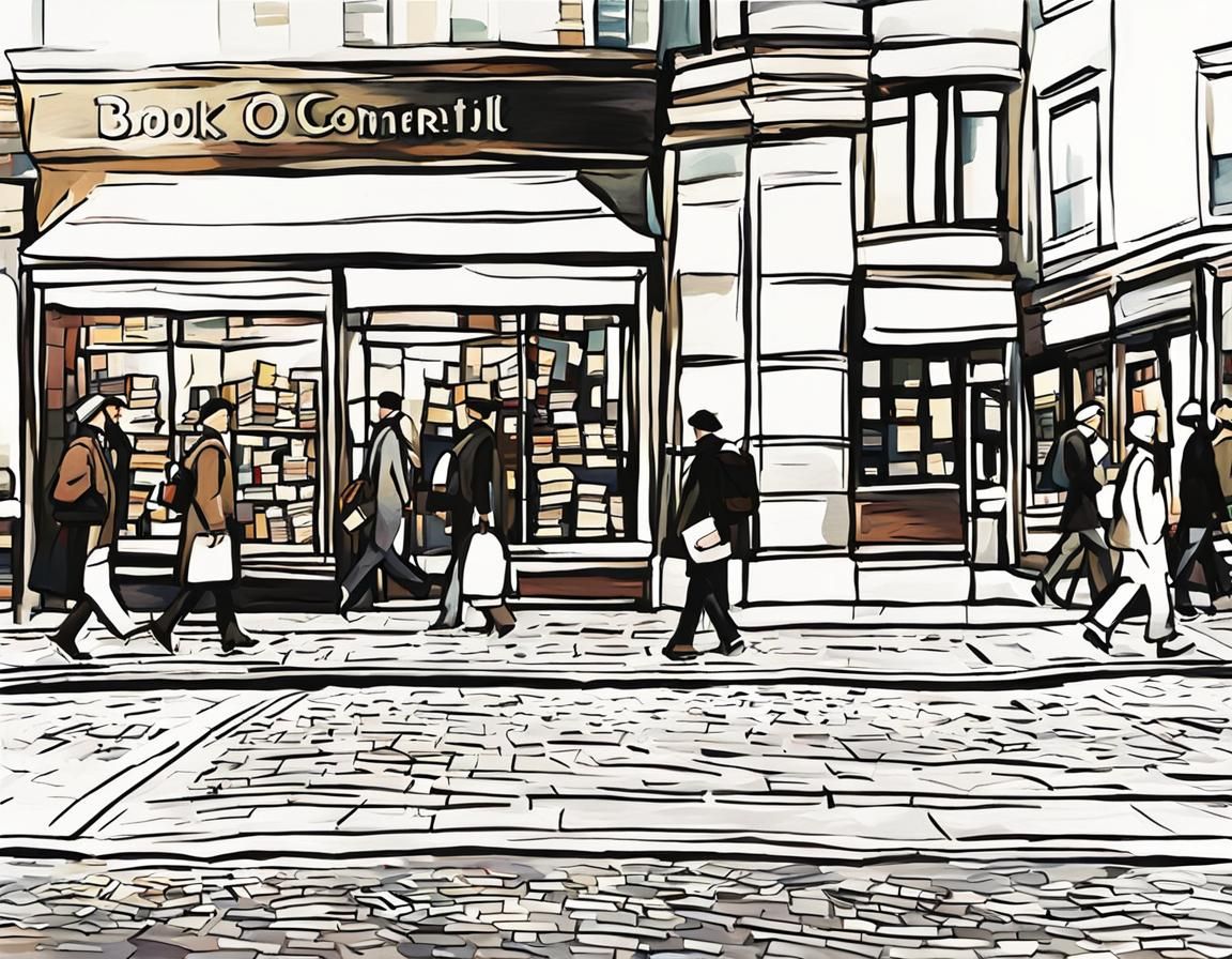 Impressionist Bookstore Scene on a Busy Street