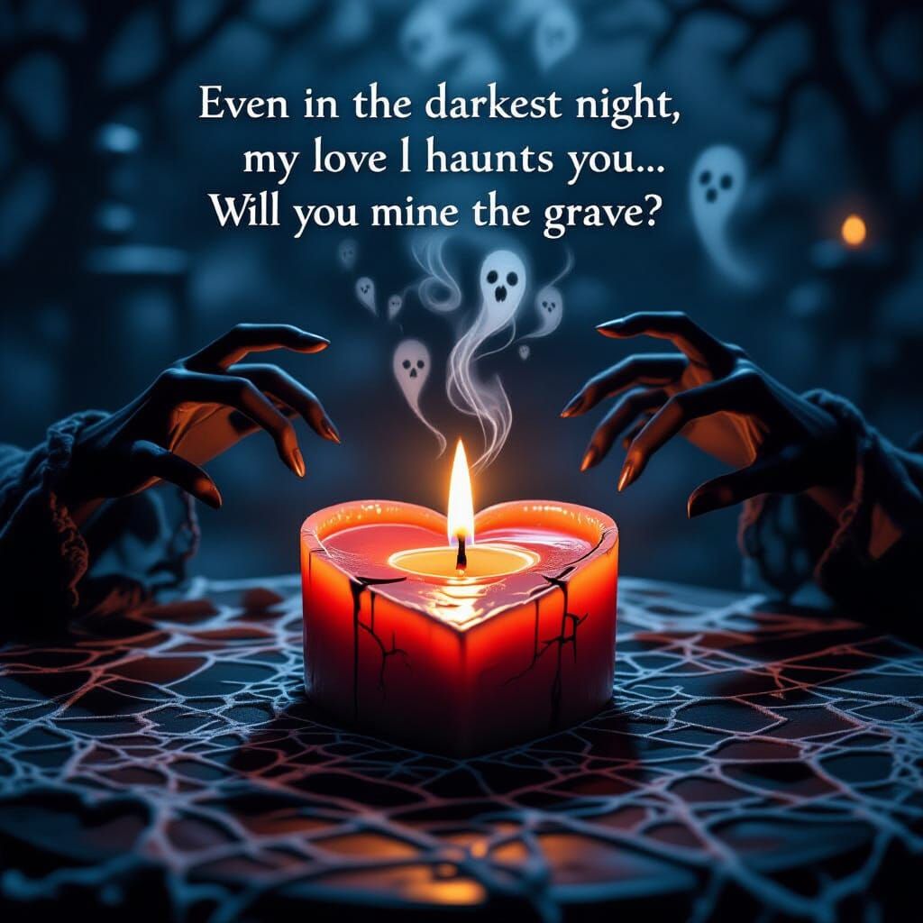 Haunted Heart Candle Flickers with Ghostly Smoke