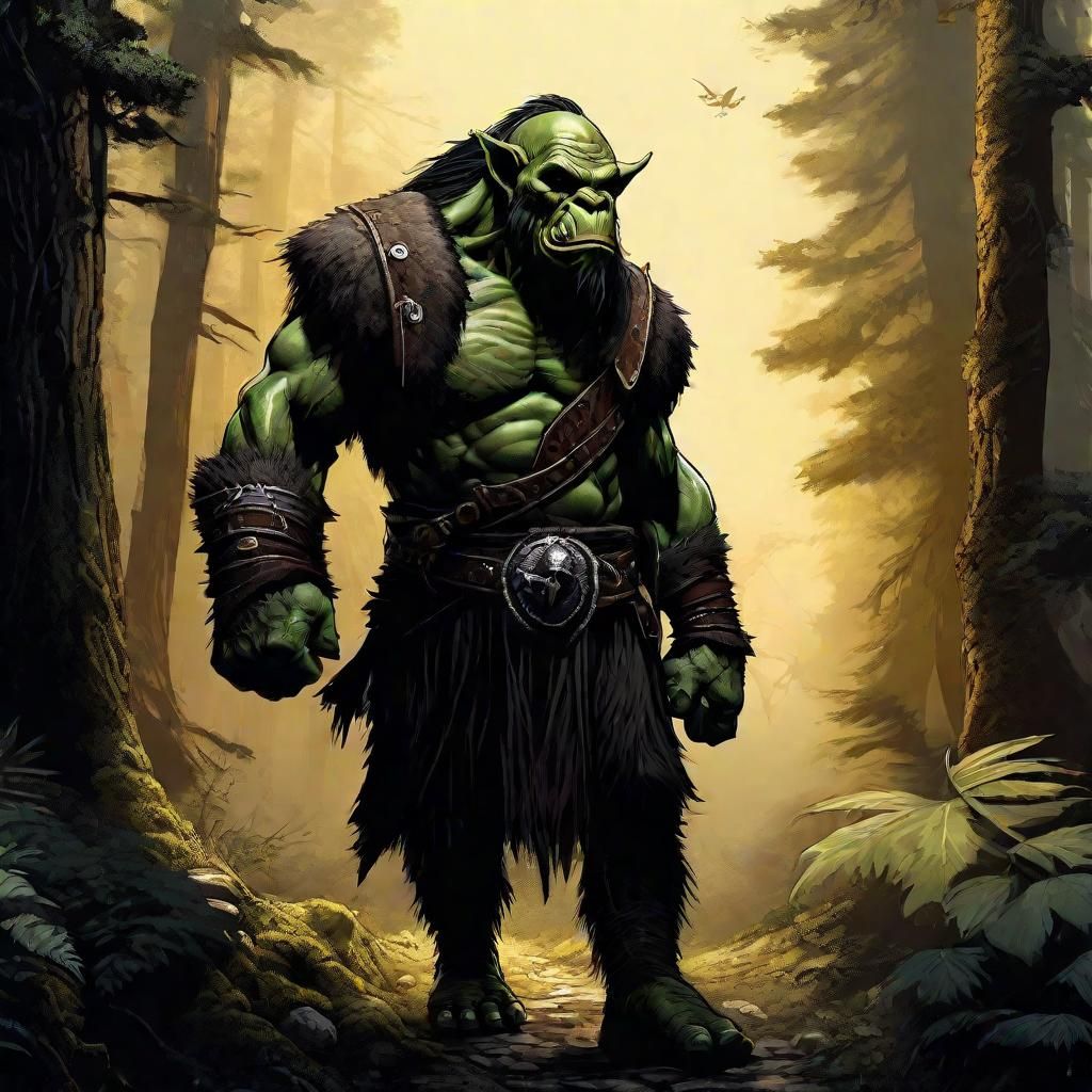 Epic Orc Warrior Scrutinizing Forest Path