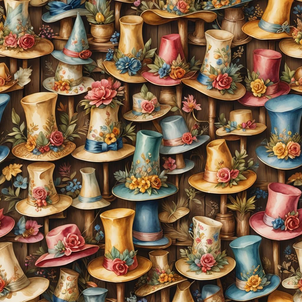 Fantastical Hats Illustration in Watercolor Style
