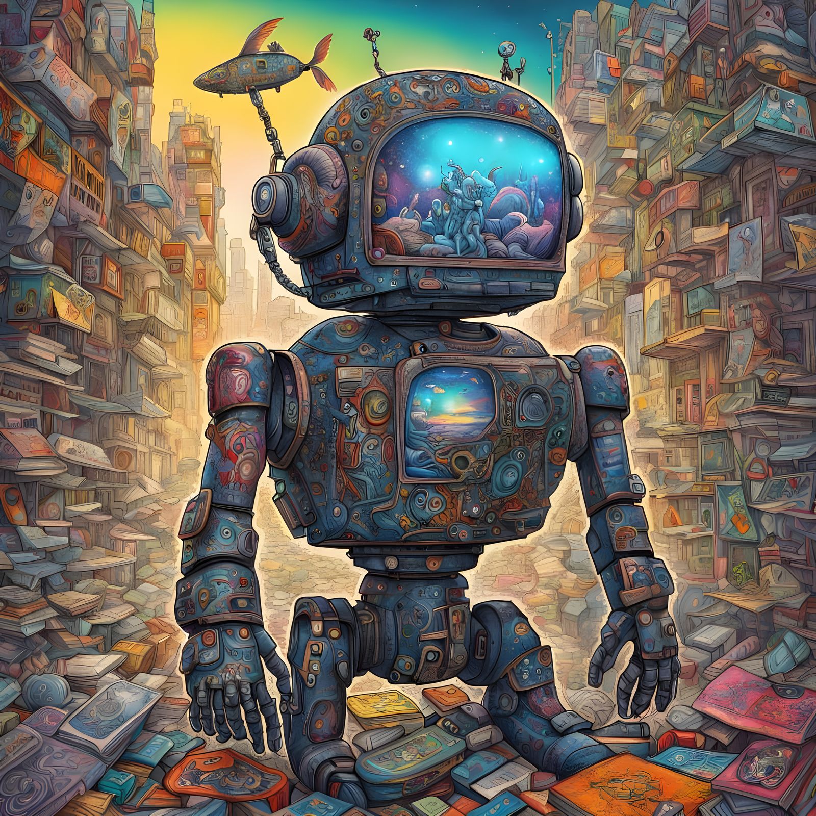 Cosmic Cyborgs in Surreal Galactic Landscape