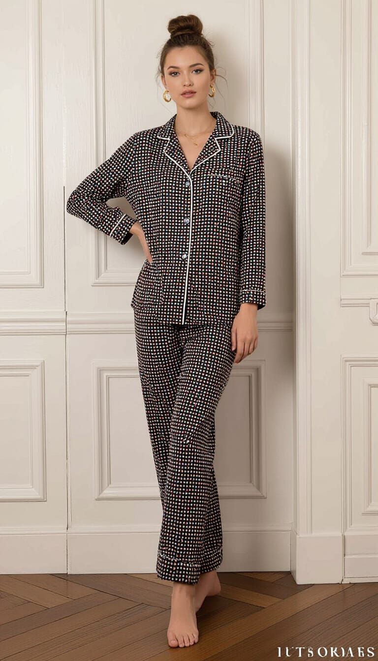 Girl in Modern Pajamas with Minimalist Art Style