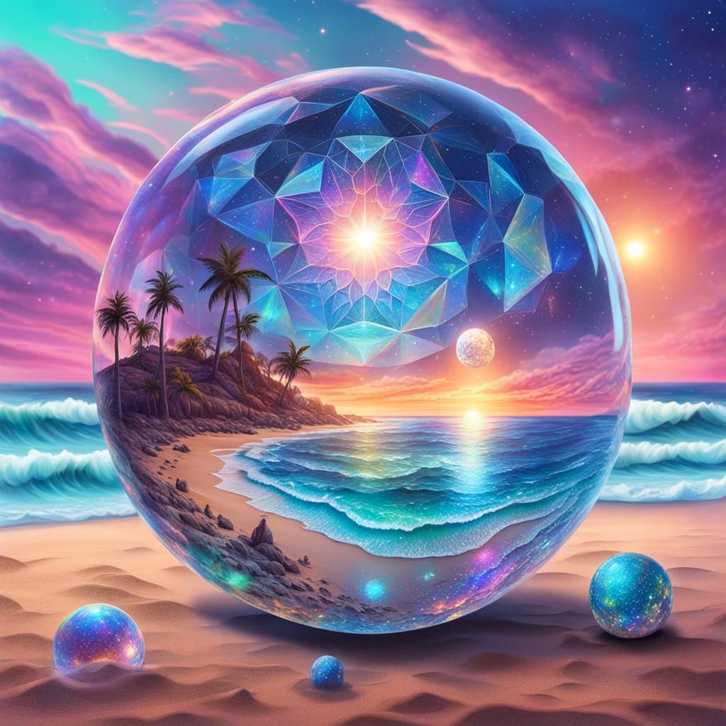 Crystal Ball Beach: Cosmic Astral Illustration