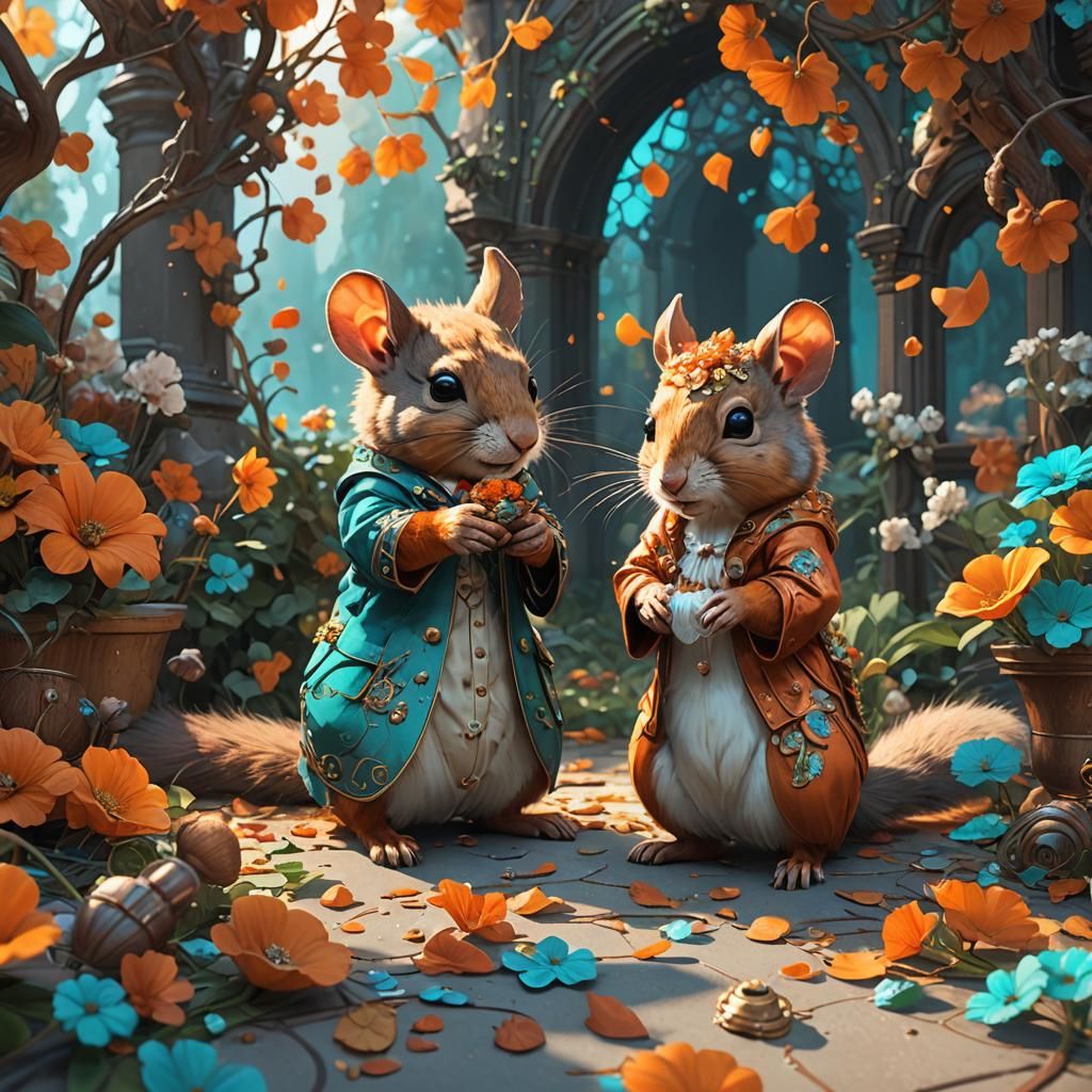 Mice Wedding Ceremony in Art Nouveau Style