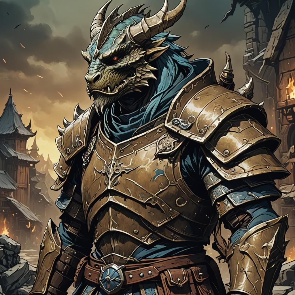 Dragonborn in Anime Style, Cel-Shaded Art