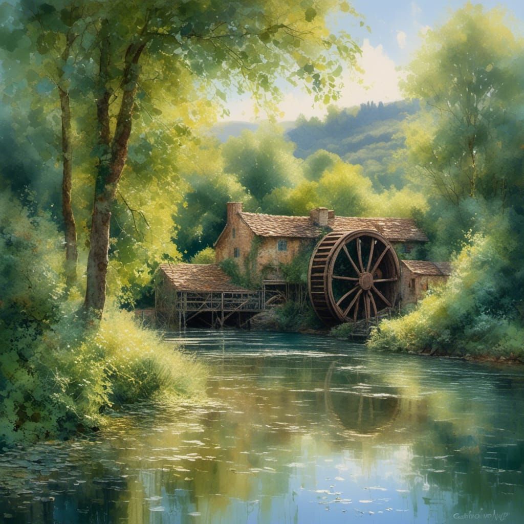 Impressionist Mill in Sunlight: An Oil Painting