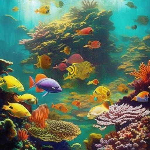 Sunken Treasure in Dramatic Underwater Fantasy Art