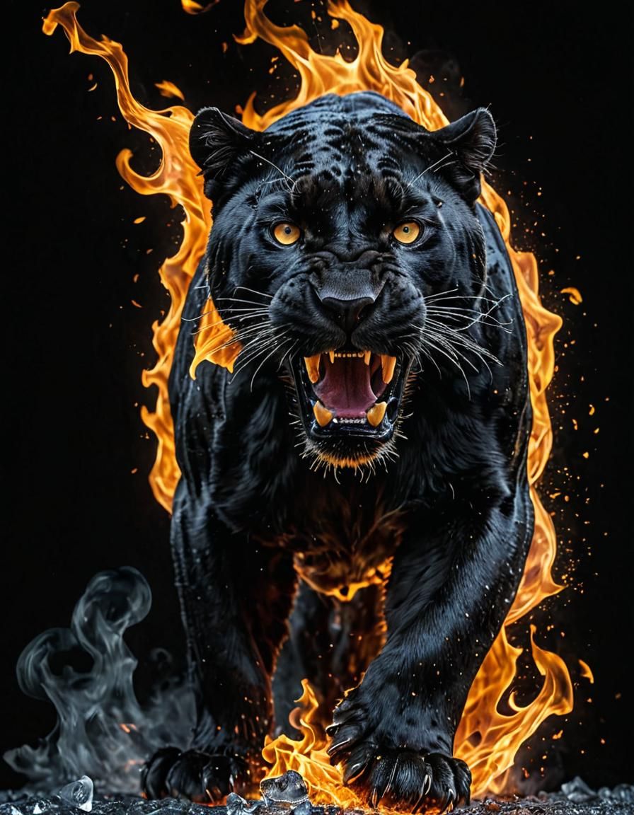 Panther Transformation: Fire to Ice in Photorealistic Style