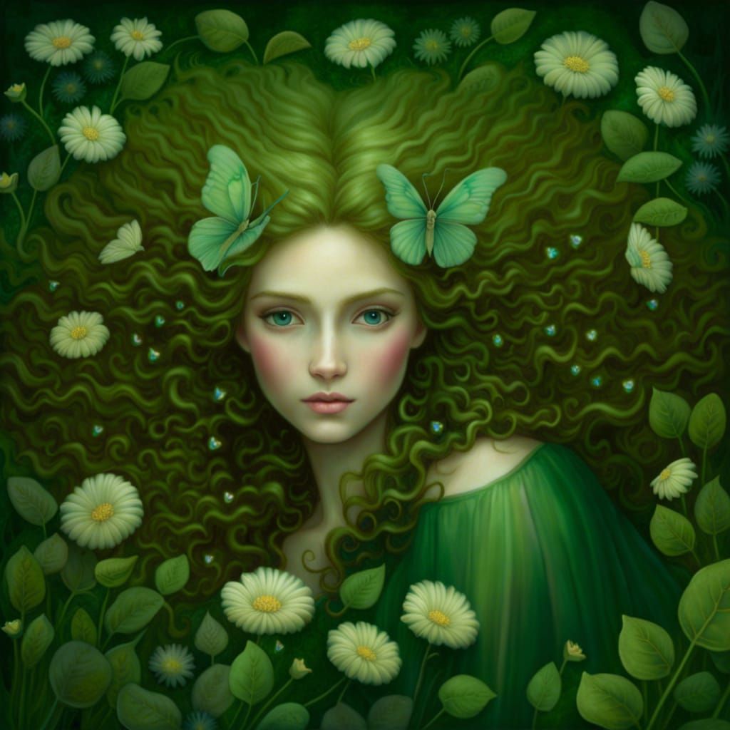 Beautiful Titania Portrait in Forest Bed