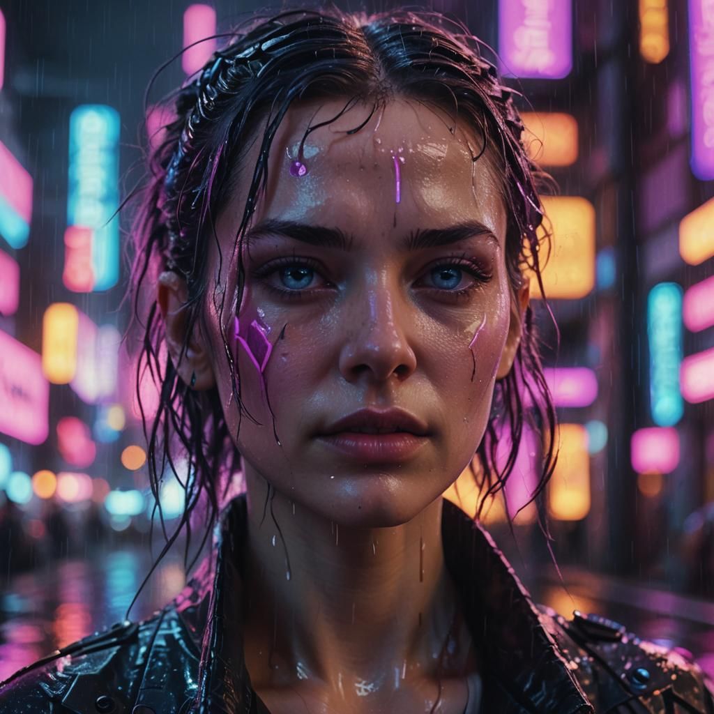 Cyberpunk Woman with Secrets in Neon Cityscape