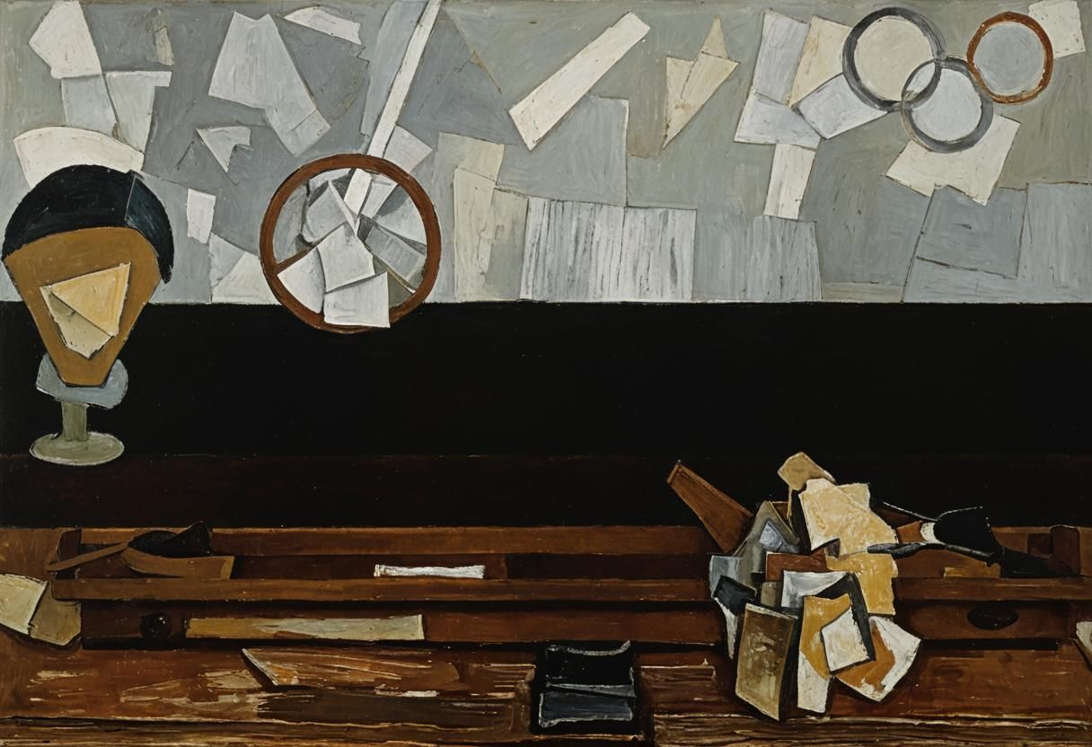 Cubist Painter at Easel in Earth Tones