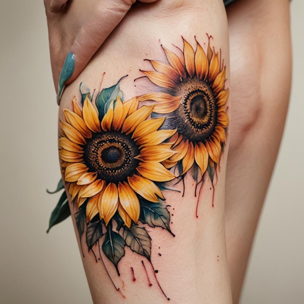 Sunflower Tattoo in Watercolor Style