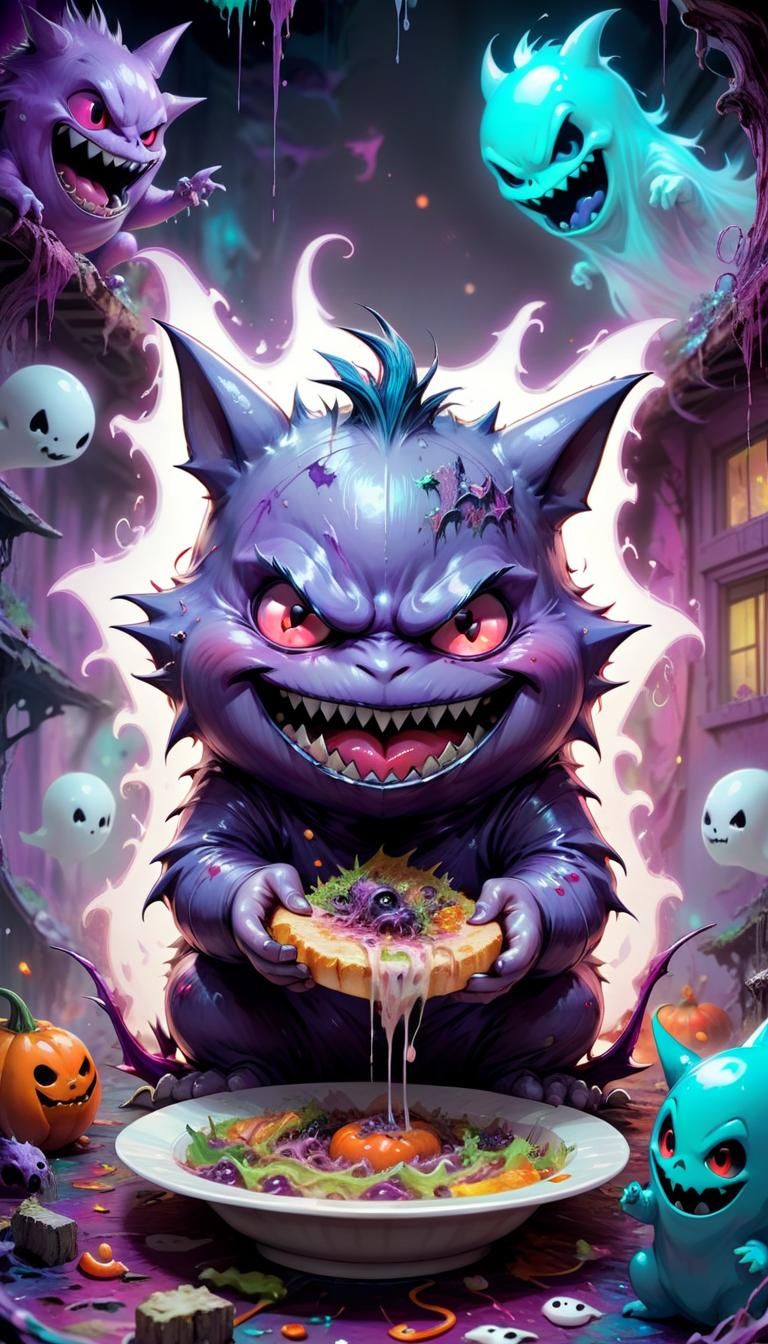 Chibi Gengar's Colorful Ghostly Feast