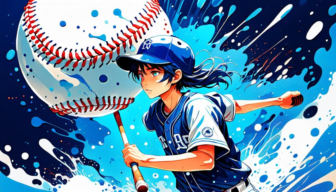 Surreal Electric Blue Baseball Game Illustration