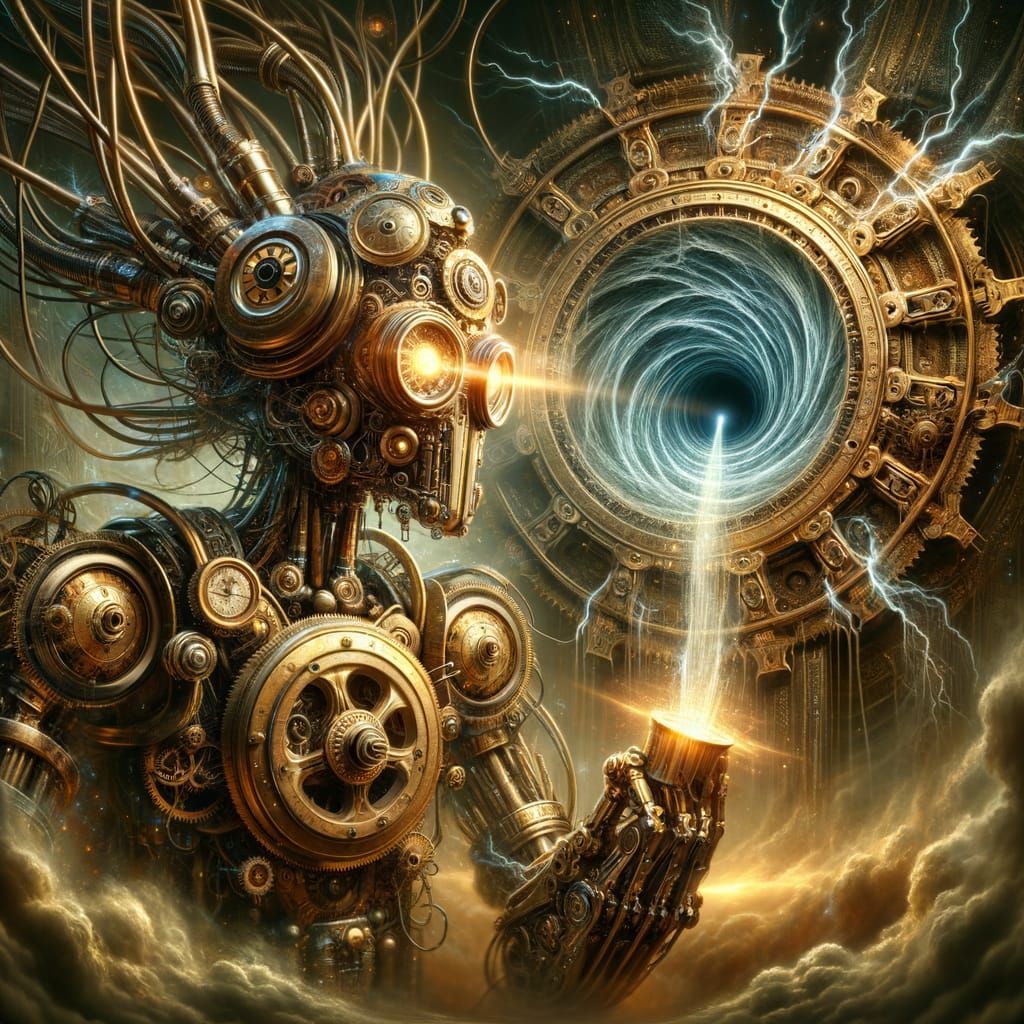 Steampunk Automaton Guarding Dimensional Portal