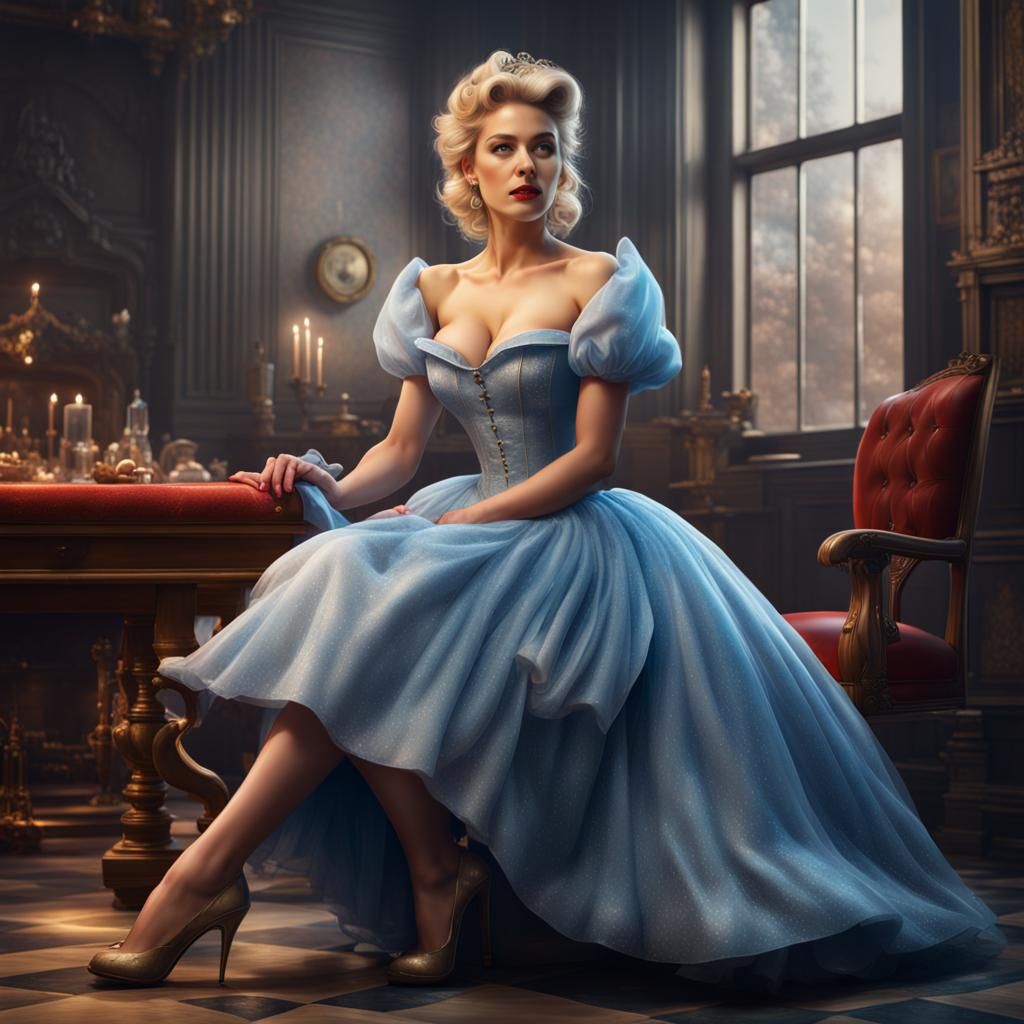 Hyperrealistic Cinderella Pinup Art in Detailed Matte Style