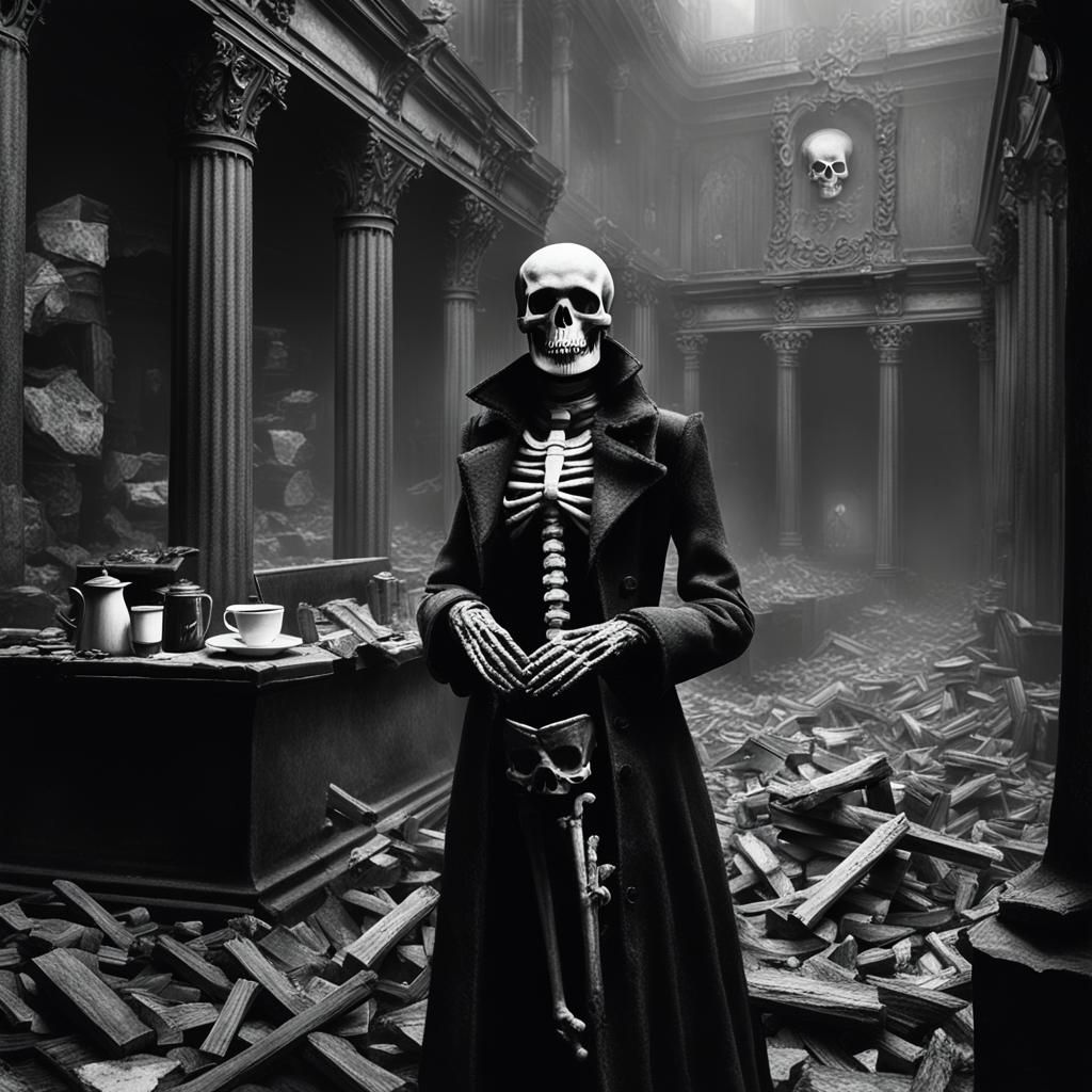 Gothic Model in Coffee Shop: Black and White Photography