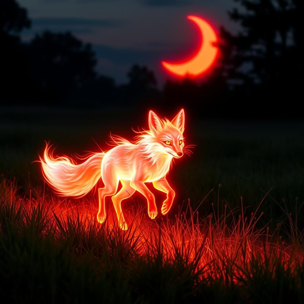 Fluorescent Spirit Fox Rushing Through Field