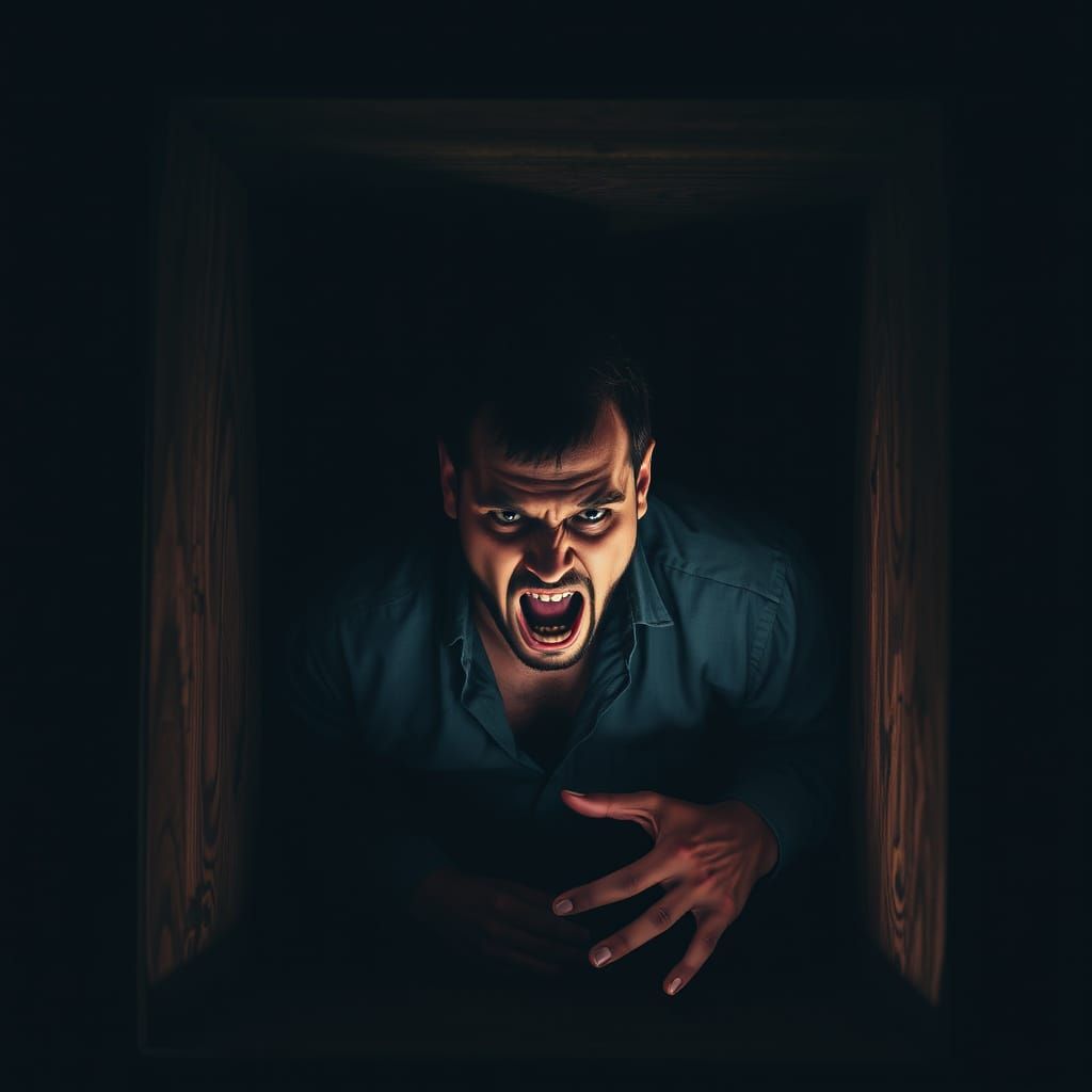 Man Trapped in a Dark Box: A Frightening Scene