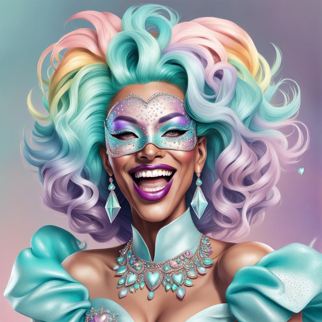 Happy Woman with Rainbow Hair in Graffiti Art