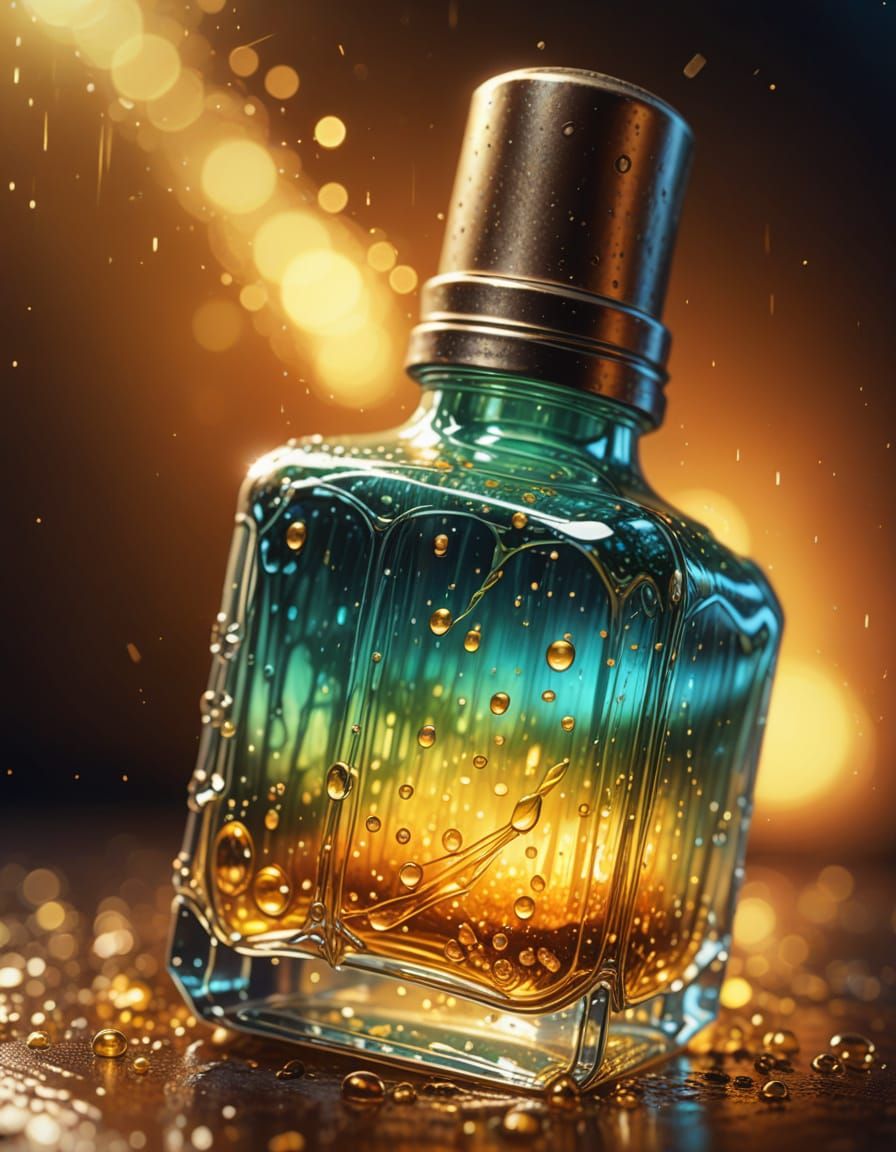 Vibrant Oil Painting of a Glowing Serum in a Bottle