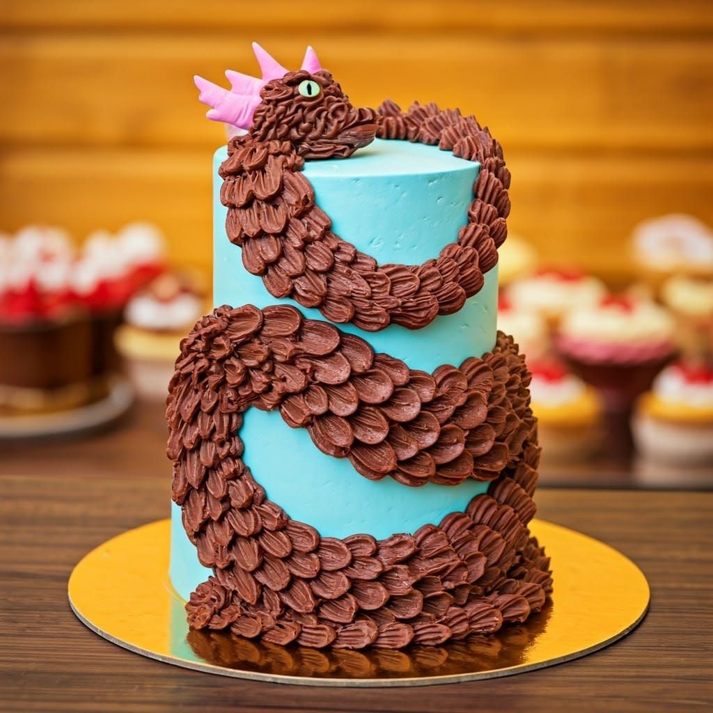 Vibrant Cake in a Whimsical Kitchen Scene