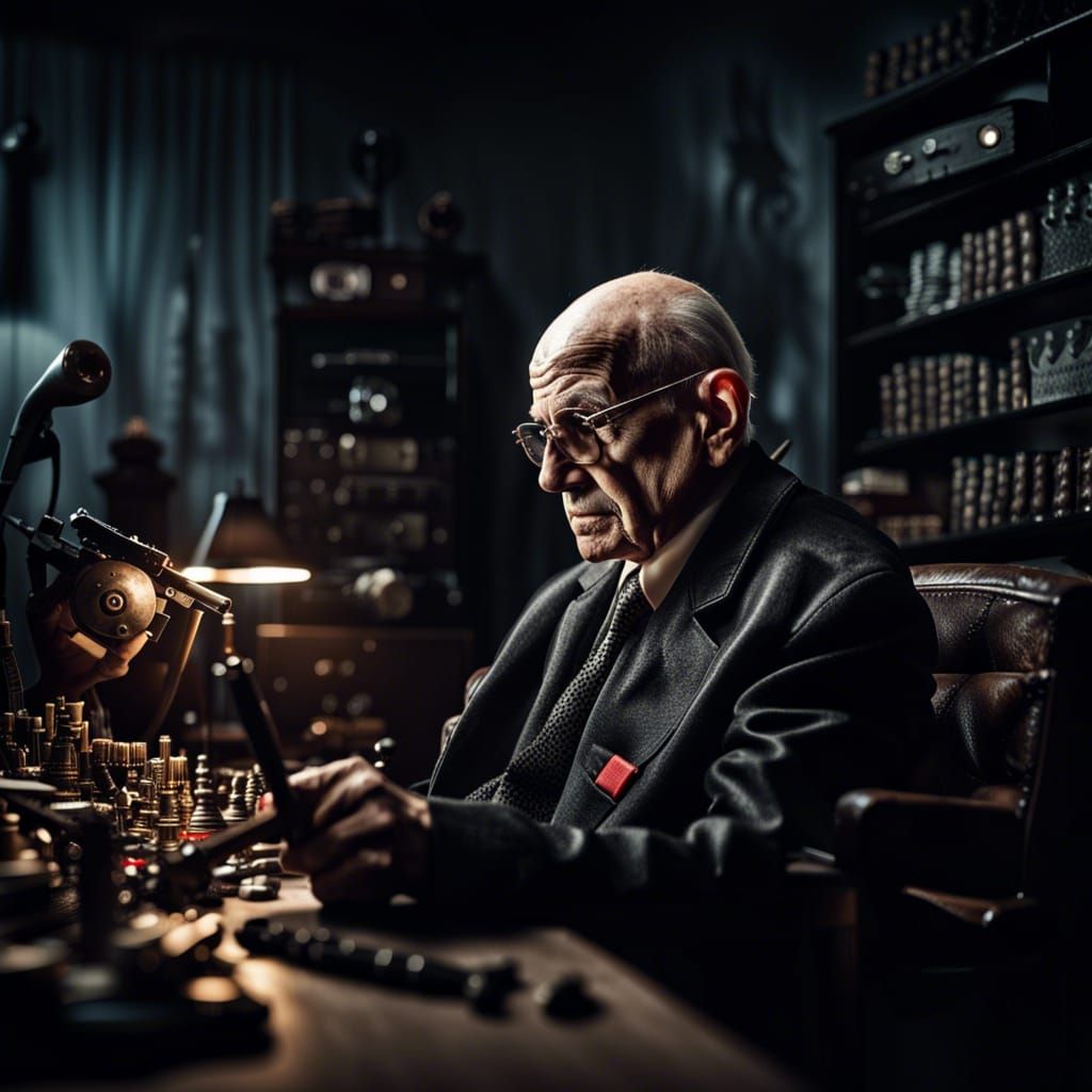 Elderly Mafia Boss with Weapon Collection