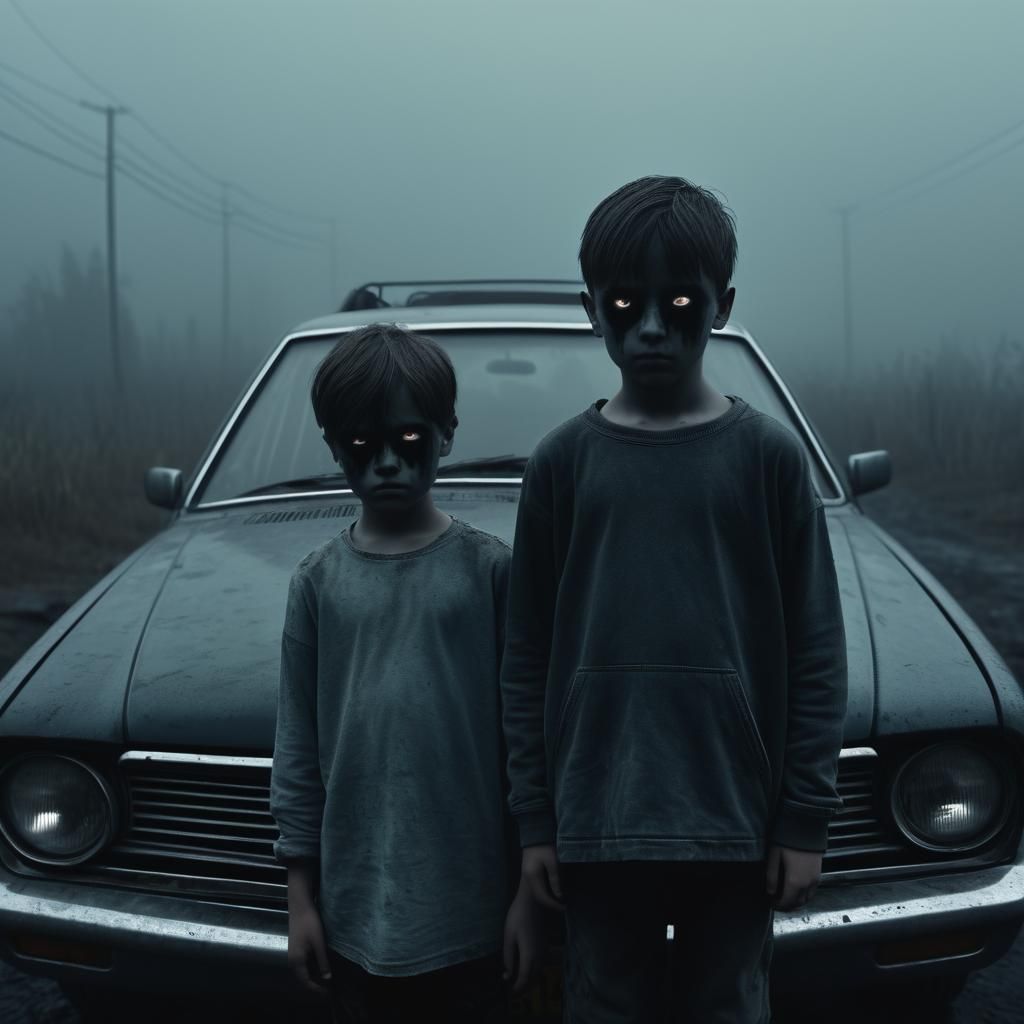 Sinister Black Eyed Children Staring into Car