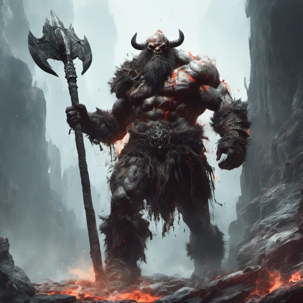 Ogre Barbarian in Flames: Fantasy Concept Art