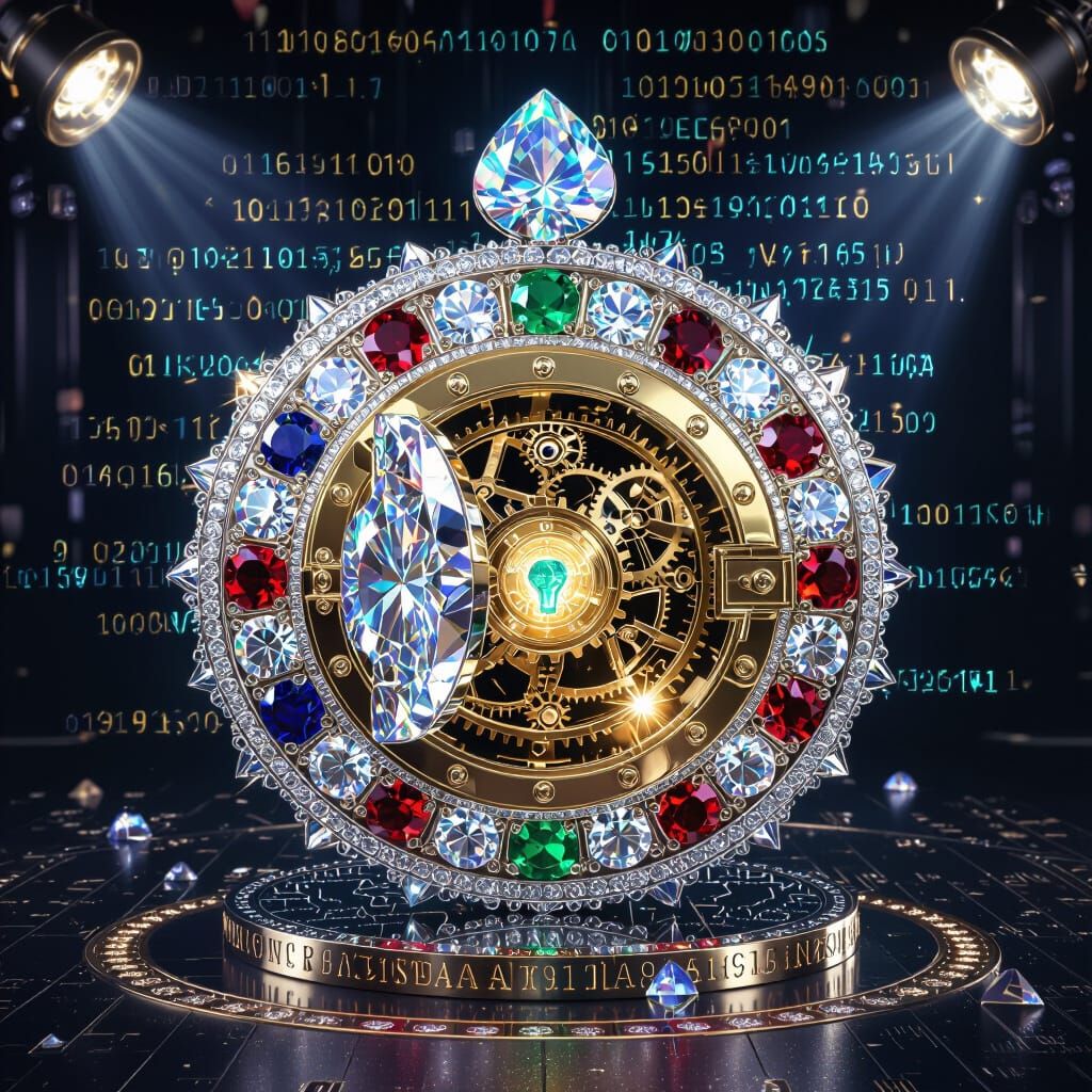 DiamondVaultCoin with Gems and Blockchain Code in 3D
