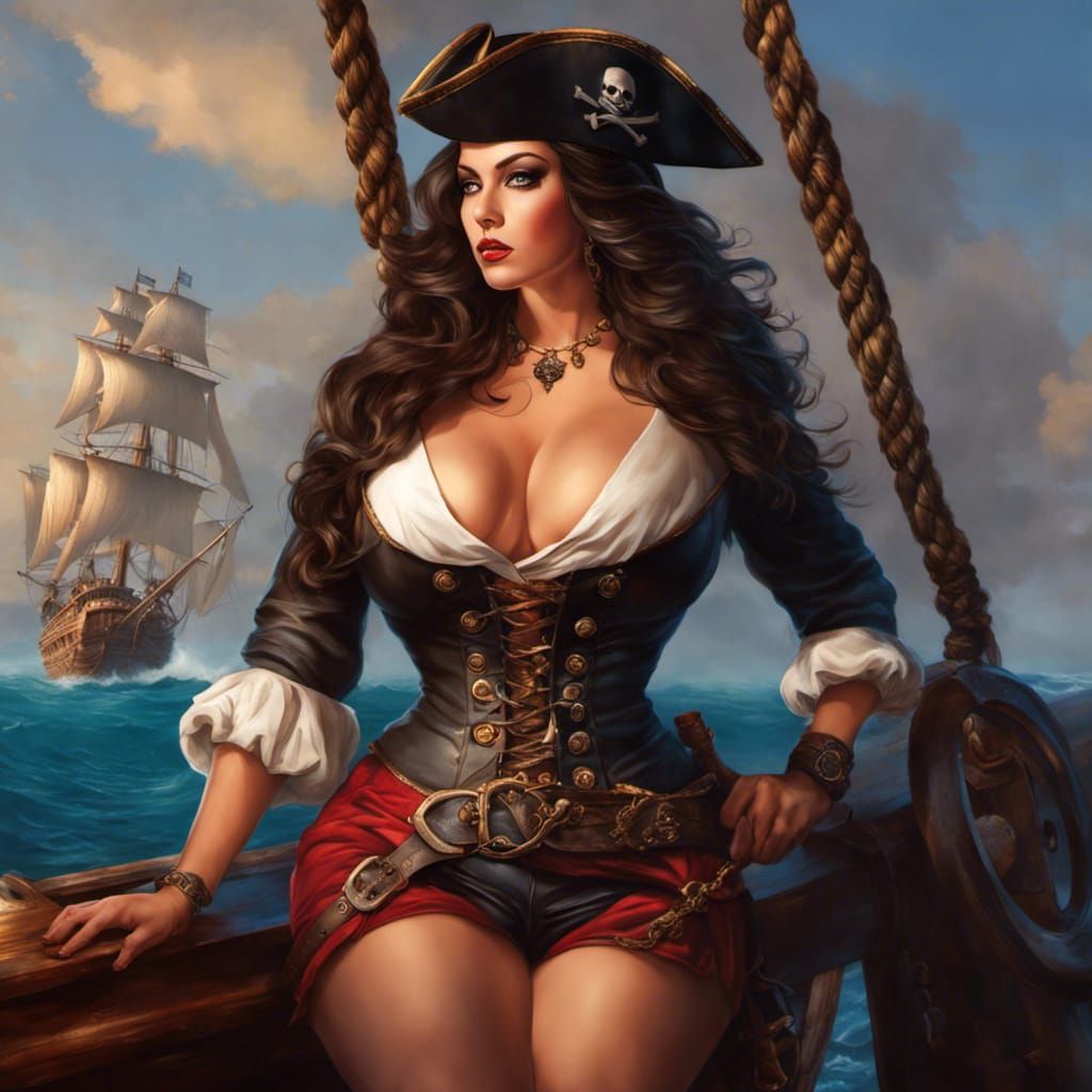 Hyperrealistic Pirate Pinup in Front of Shipwreck