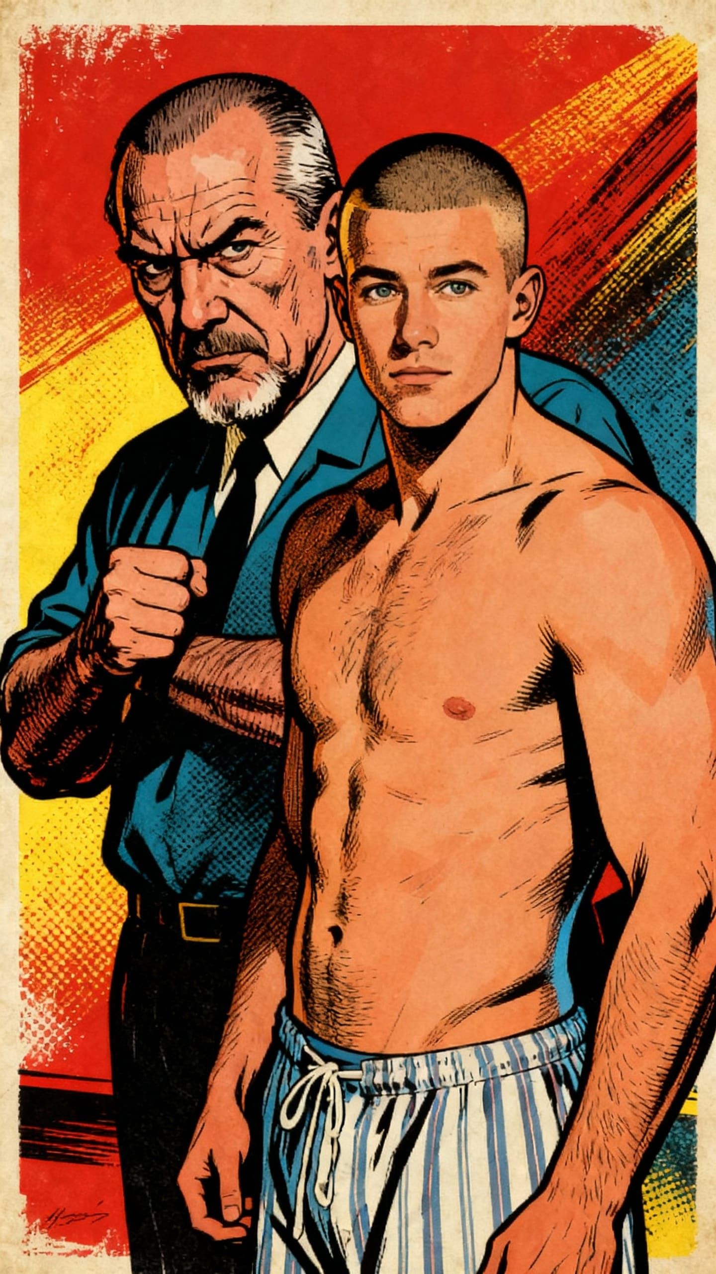 Vintage Pulp Art of Stern Coach and Step-son