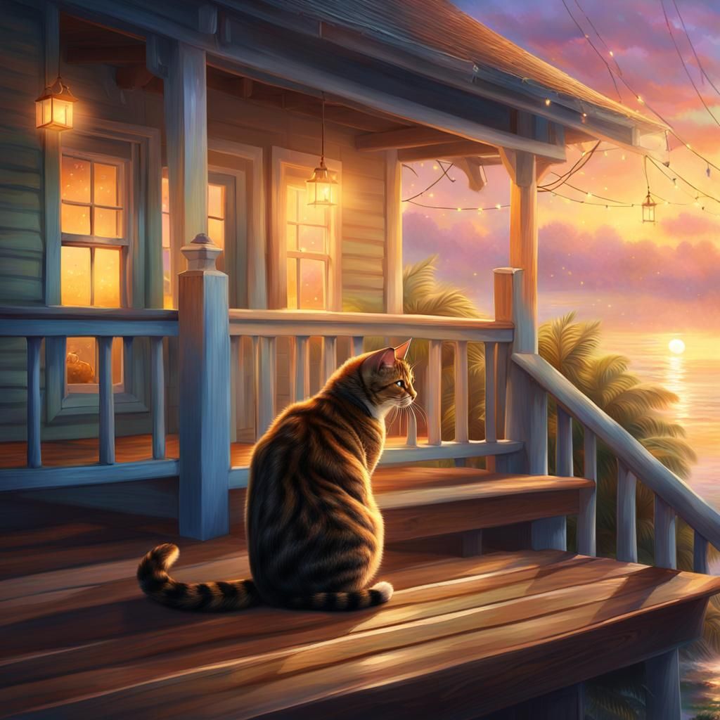 Warm Beachside Haven with Whiskered Feline Friend