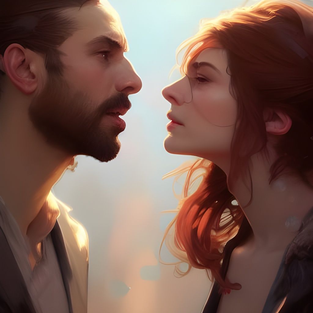 Passionate Kiss: Hyperdetailed Portrait in Art Nouveau Style