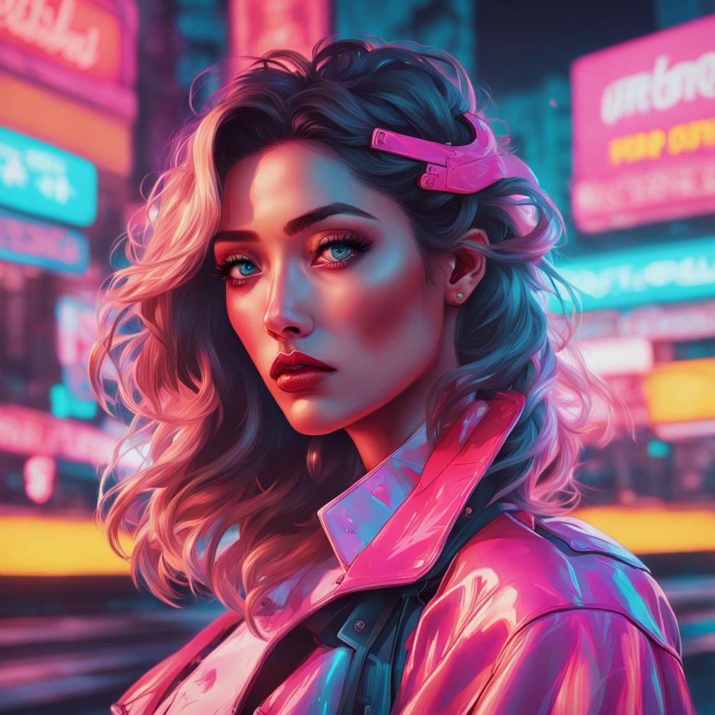 Kawaii Supermodel in Outrun Pulp Comic Style