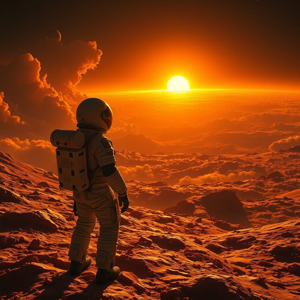 Astronaut on Venus Gazing Up at the Solar System