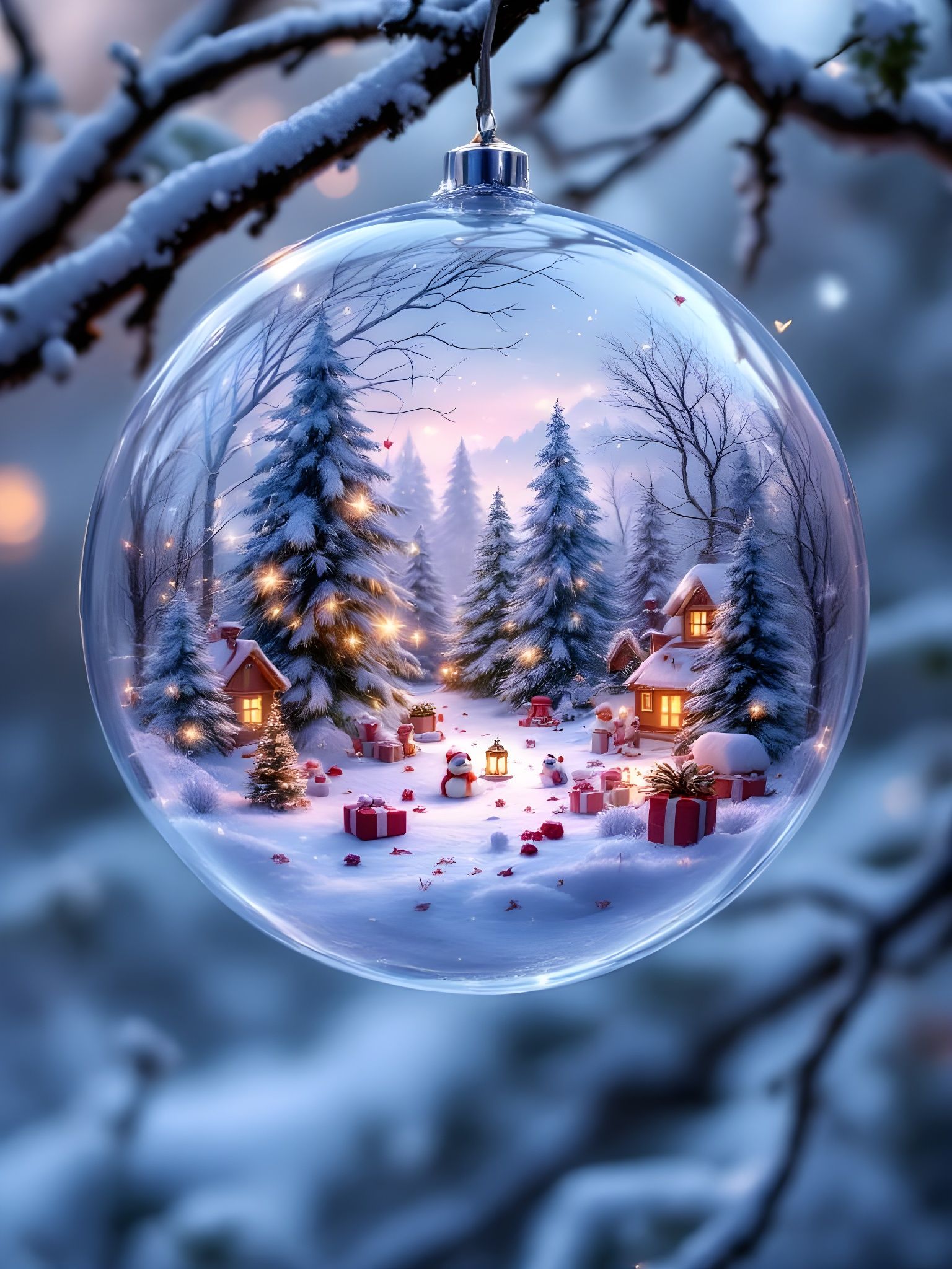New Year Crystal Ball with Winter Forest