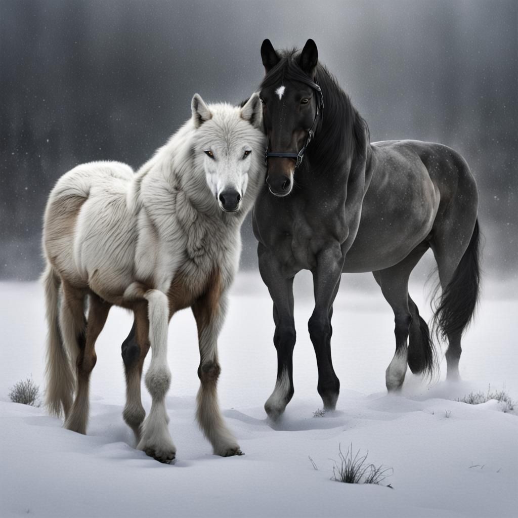 Horse and Wolf Together