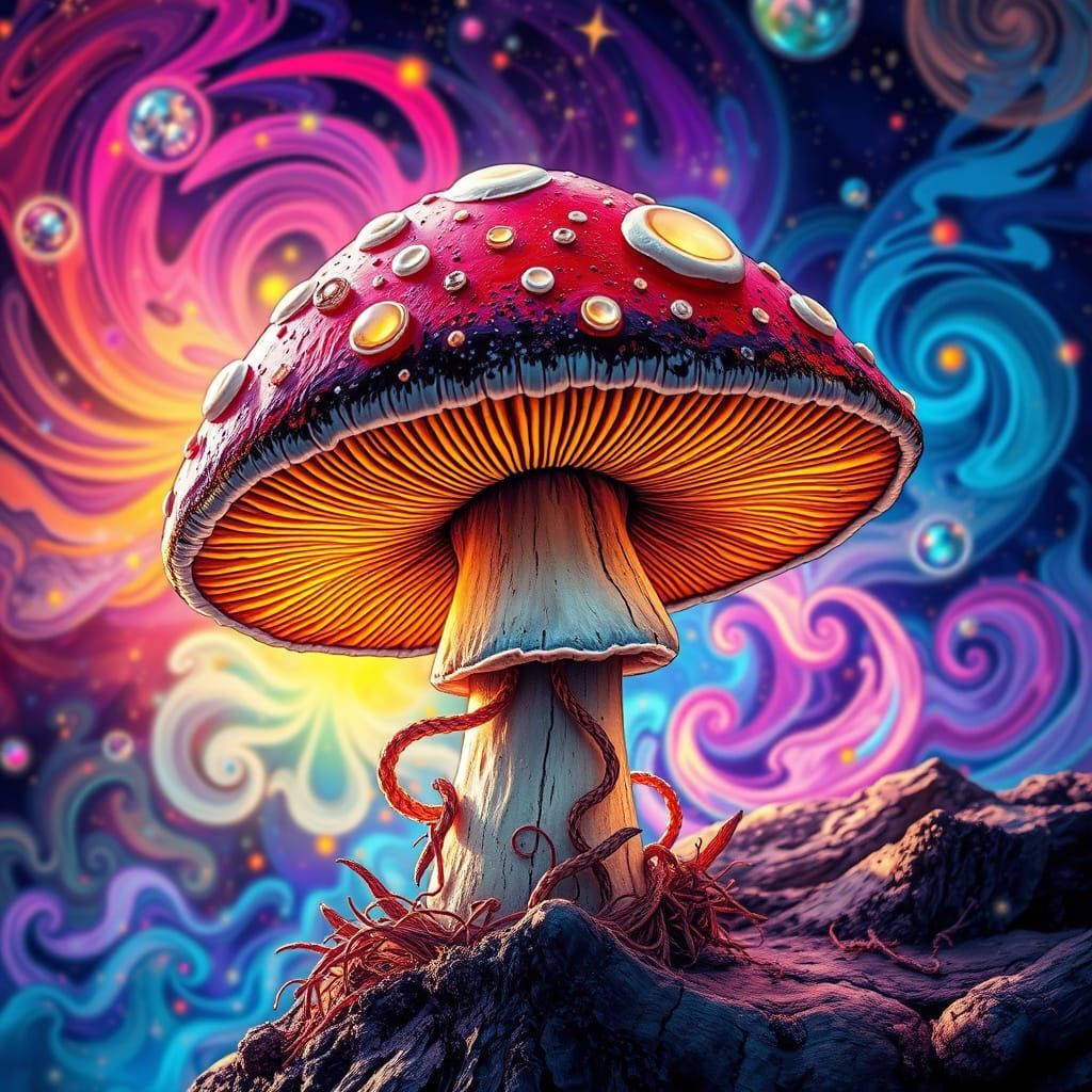 Hyperrealistic Cosmic Mushroom in Vibrant Hues
