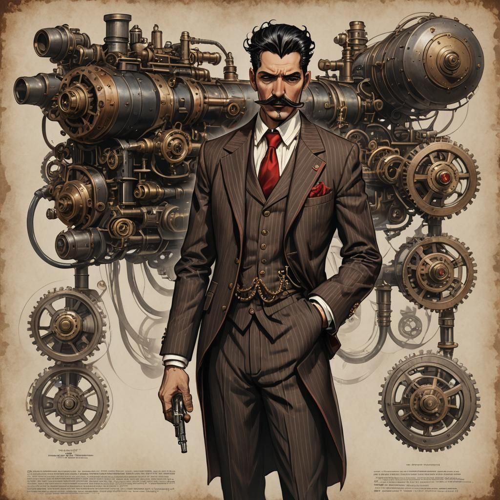 Steampunk Man with Mechanical Arm and Laser Eye