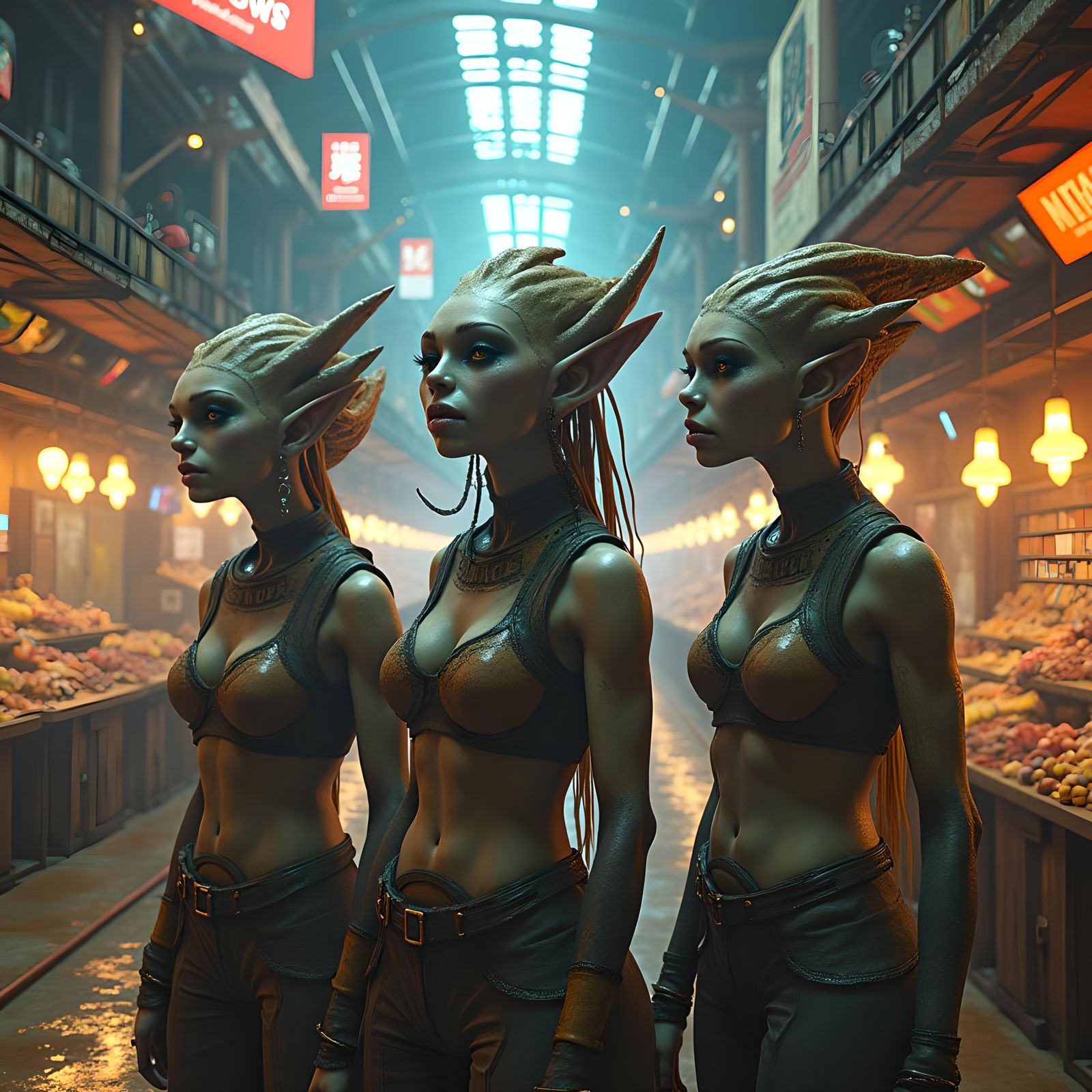 Attractive Alien Women in Ramshackle Space Station