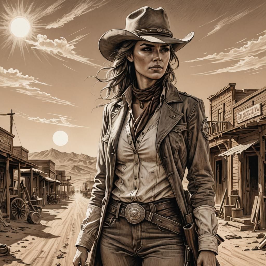 Female Gunslinger Stares Down the Desert Sun