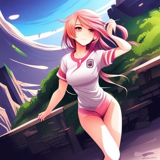 Anime Alien Girl with Pink Hair in Manga Style