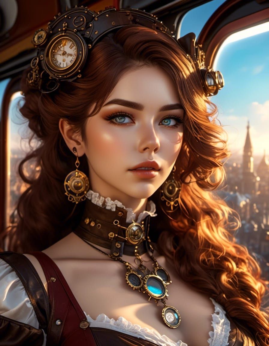 Steampunk Woman Portrait on Victorian Train