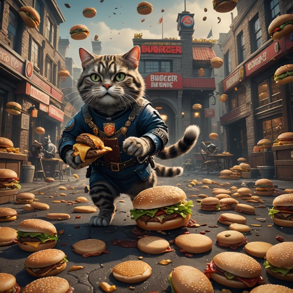 Cat Burglar at Burger King: Detailed Matte Painting