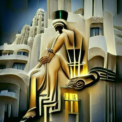 Art Deco Man Choosing in Retro Cityscape