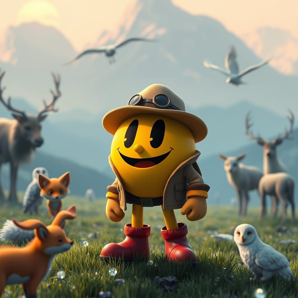 Pac-Man on Safari in Mystical Tundra, Anime 3D