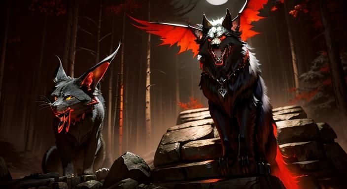 Werewolf on Rocky Terrain with Glowing Moon