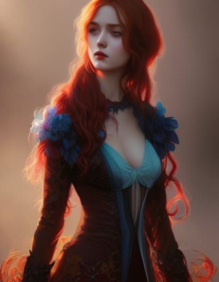 Witch with wavy red hair 66