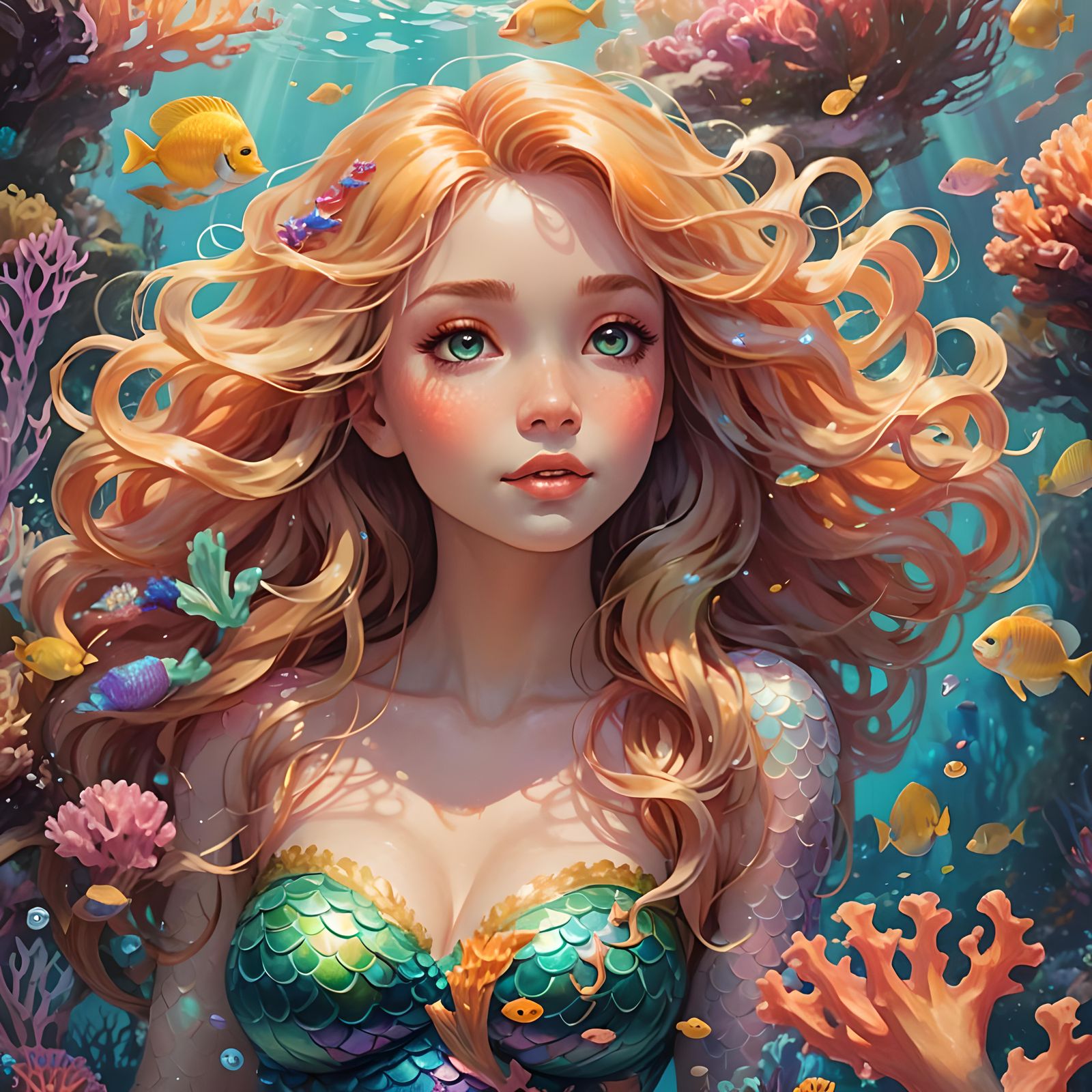 Colorful Coral Reef Mermaid Fantasy